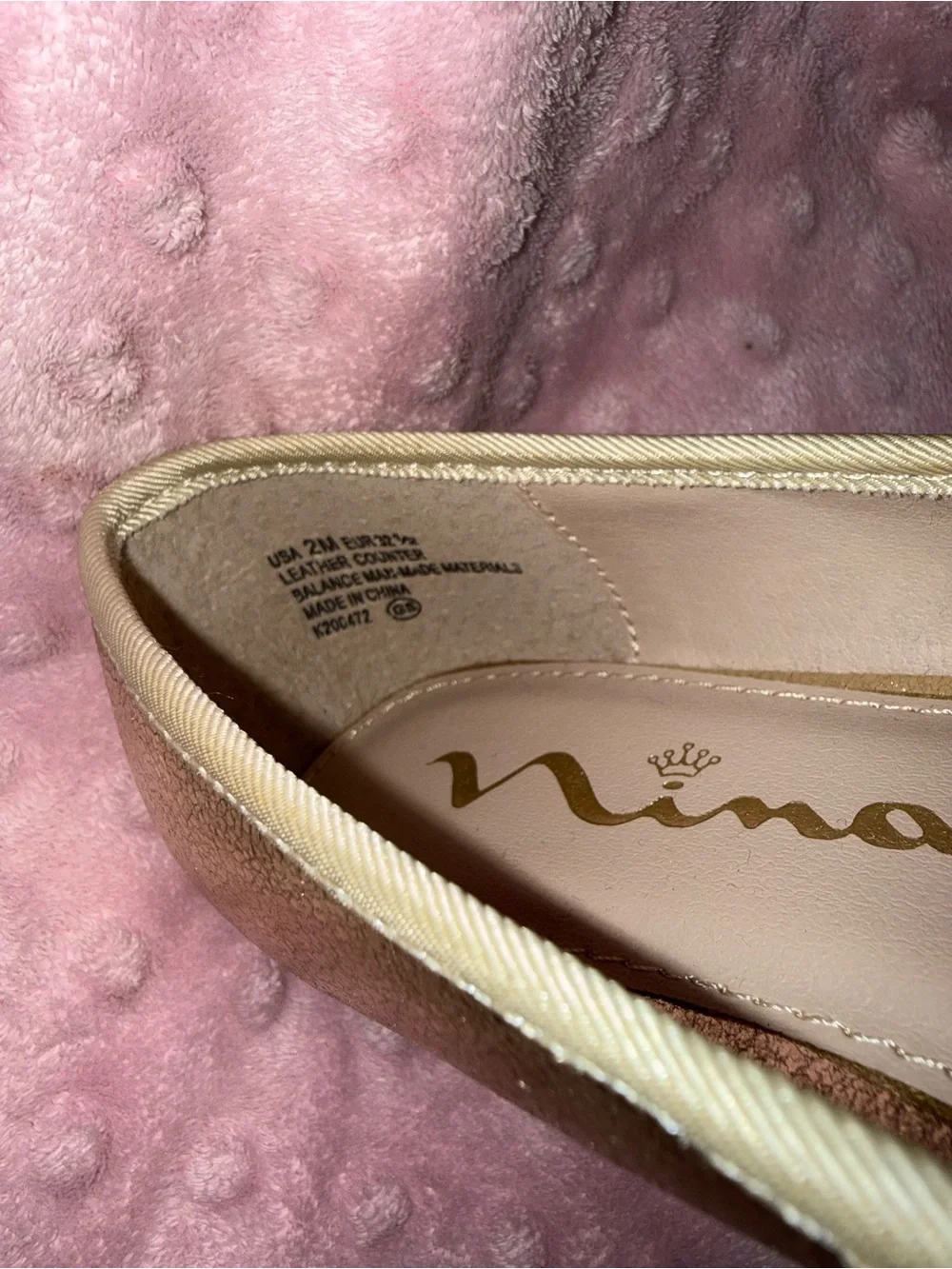 Nina Girls Gold Metallic Mary Jane Flats with Bow Size 2 #New